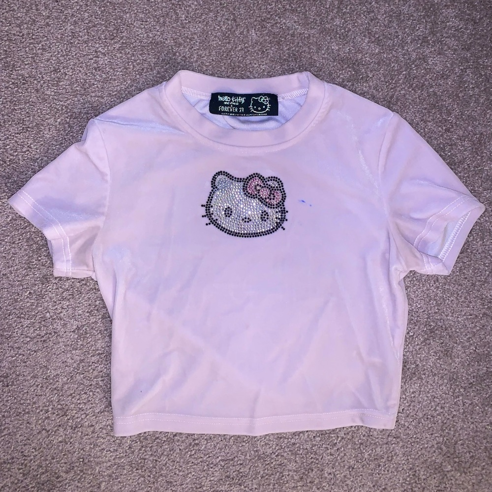 White Rhinestone Velour Hello Kitty Top